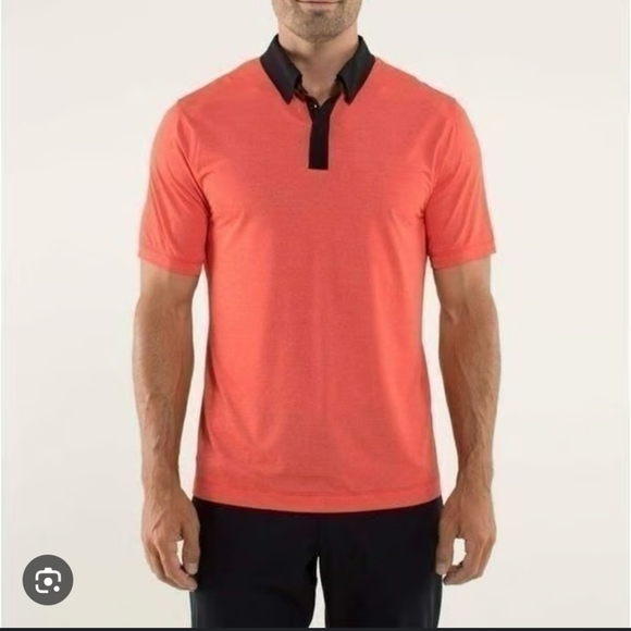 Lululemon Men's Precision Polo Shirt Orange with Black Collar - Picture 6 of 6